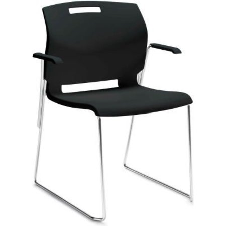 GEC Global„¢ Stacking Chair with Arms - Plastic - Asphalt Night Black - Popcorn Series 6710-CH-BLK